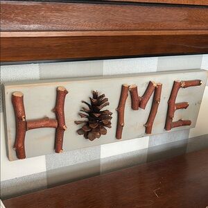 Rustic Home Wall Decor Sign with Pinecone Accent